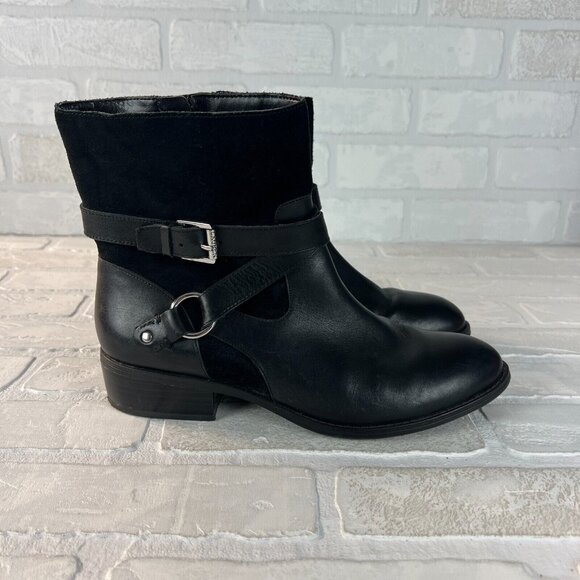 Ralph Lauren Makalia Boots Womens 8 Black Leather Suede Ankle Zip Buckle Riding - Picture 2 of 14